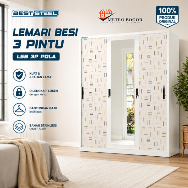 Lemari Pakaian Besi 3 Pintu Beststeel LSB 3P Pola