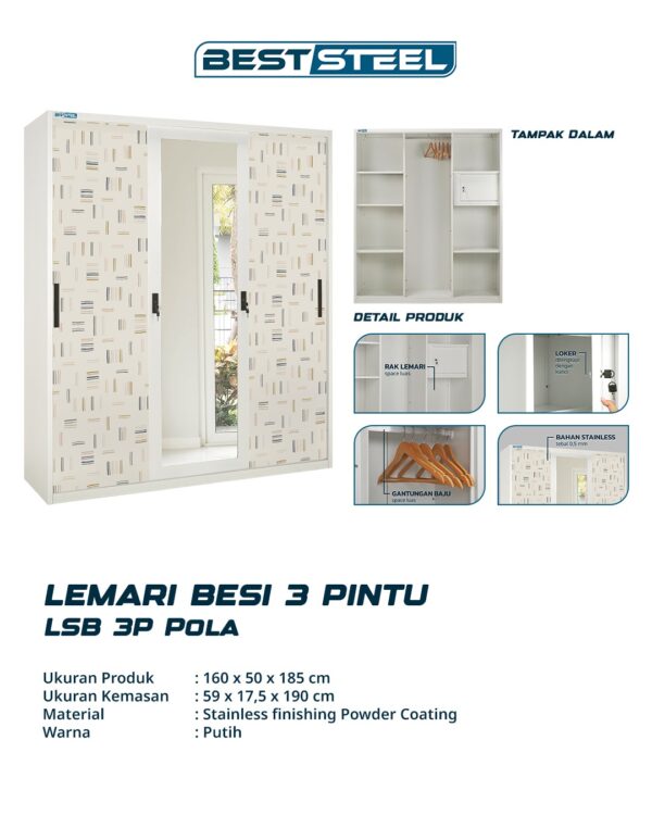 Lemari Pakaian Besi 3 Pintu Beststeel LSB 3P Pola