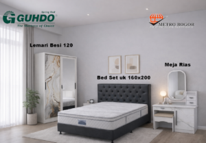 Paket Kamar Set Gold 3 ( Kasur Guhdo + Lemari Besi Mee do + Meja Rias Dachi )