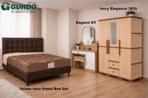 Promo Kamar Set Deluxe 5 ( Kasur Guhdo Springbed + Lemari Plastik 3 Pintu IVORY + Meja rias Dachi )
