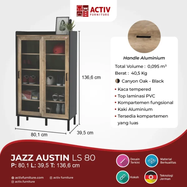 Jazz-Austin-LS-80_Canyon-Oak-Black_USP-Produk-Website_Lemari-Sepatu Rak Sepatu Activ Jazz Austin LS 80