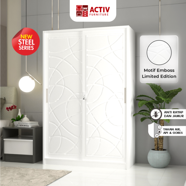 1.-Forte-SL-127-A_White_Lemari-Pakaian_Lemari-Besi_Lemari-Sliding_Ruang-Kamar_Cover_Activ-Furniture Lemari Pakaian Besi Activ Forte SL 127 A