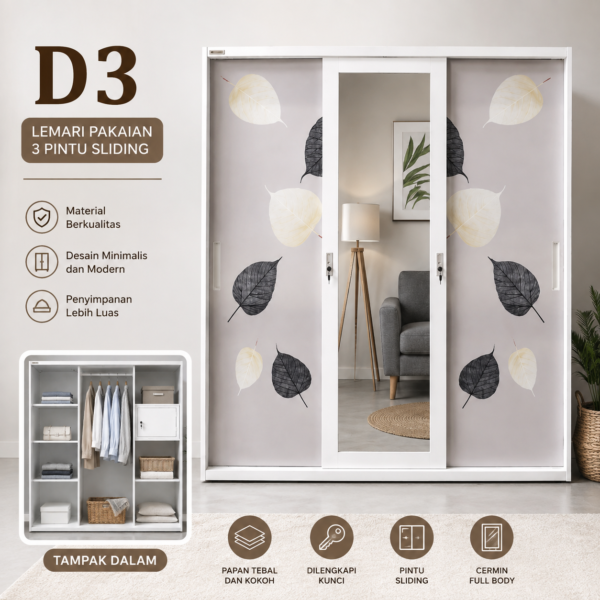 Lemari Pakaian Besi Top 3 Pintu uk 160 D3