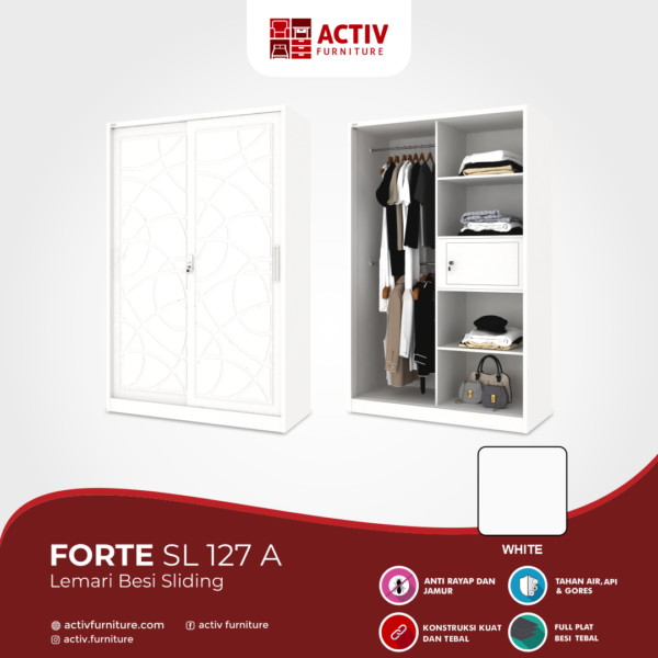 2.-Forte-SL-127-A_White_Lemari-Pakaian_Lemari-Besi_Lemari-Sliding_Ruang-Kamar_Cover_Activ-Furniture Lemari Pakaian Besi Activ Forte SL 127 A