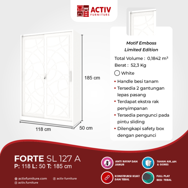 3.-Forte-SL-127-A_White_Lemari-Pakaian_Lemari-Besi_Lemari-Sliding_Ruang-Kamar_Cover_Activ-Furniture Lemari Pakaian Besi Activ Forte SL 127 A