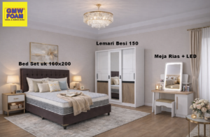 unnamed (2) Paket Kamar Set Gold 4 ( Bed Set GMW Virgo PT 160+ Lemari Besi 3 Pintu + Meja rias LED )