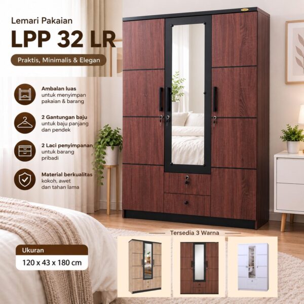 Lemari Pakaian 3 Pintu Romaro LPP 32 LR