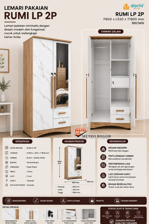 Lemari Pakaian 2 Pintu Dachi Rumi LP2P