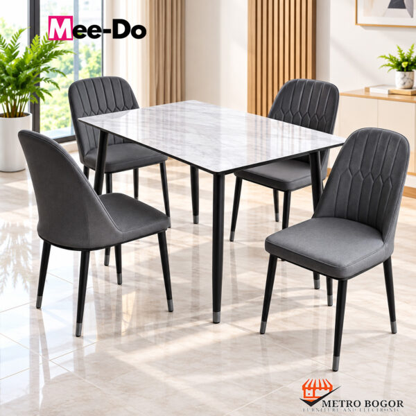 Meja Makan Granit Mee do Alden 4 Kursi Dark Grey